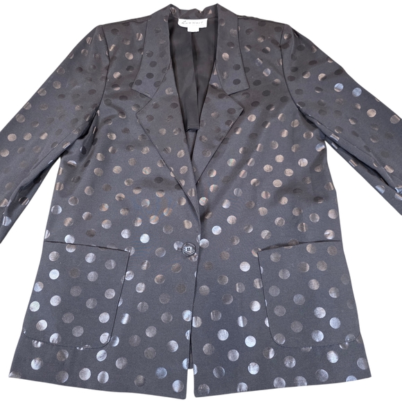 VINTAGE LAWRENCE 90s Polka Dot Blazer | L | Black | Retro Tailored Jacket - Picture 3 of 14